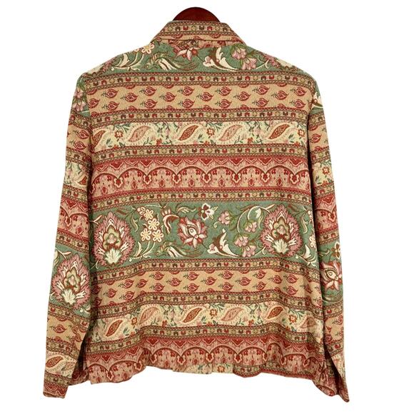 Coldwater Creek Sz Large Tapestry Jacket Red Green Long Sleeve Blouse Shirt Top - Picture 7 of 7
